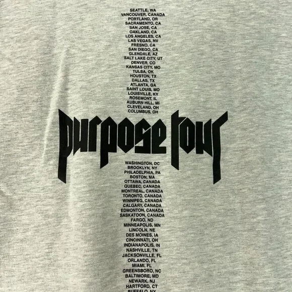 Justin Bieber Women Sweatshirt 6 Gray H&M Cut Off Long Crew Neck Concert Purpose - Picture 8 of 11